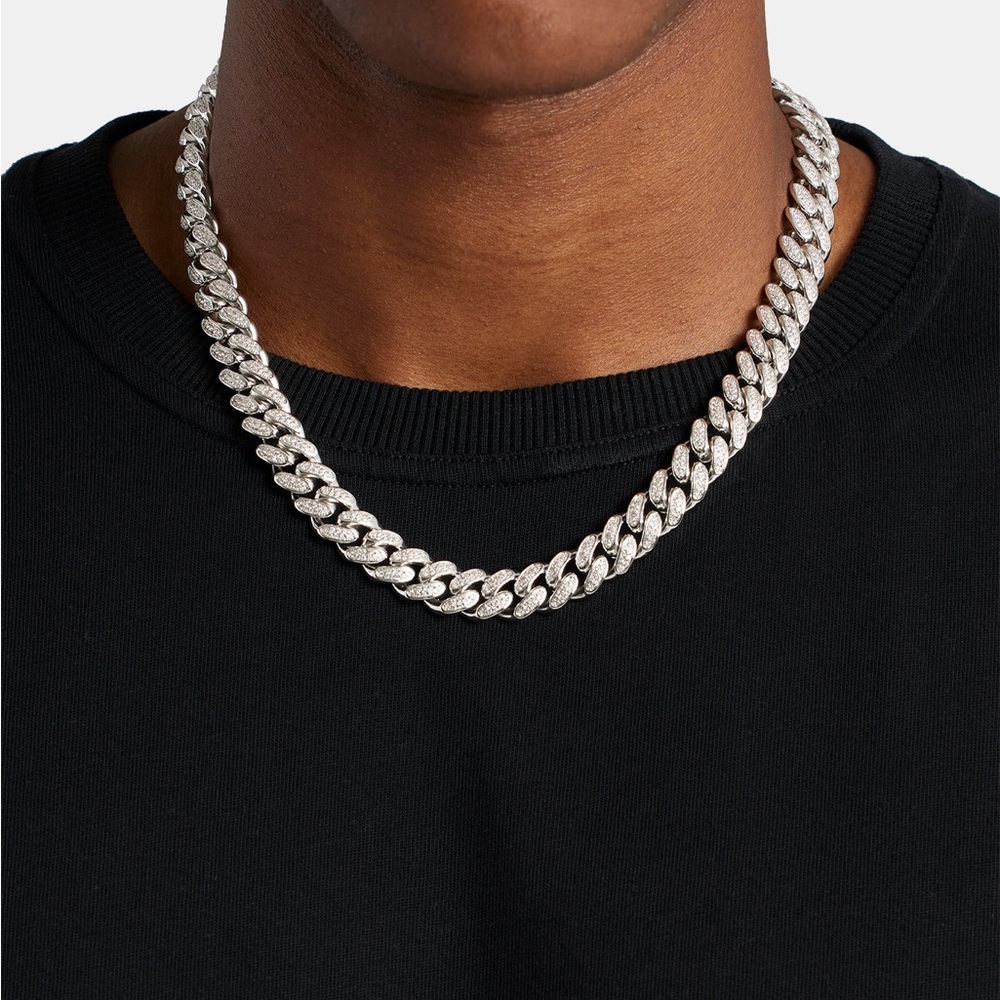 Classic 12mm Iced Cuban Link Chain - White Gold